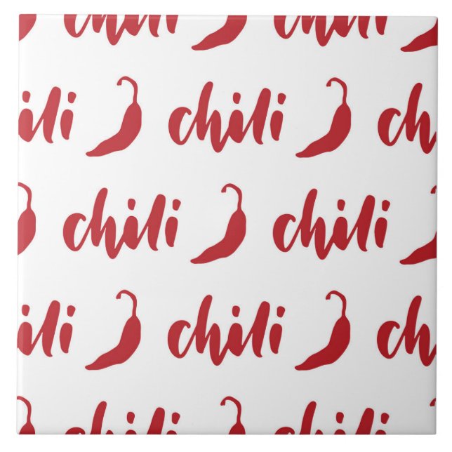 Red Chilli Peppers Pattern  Ceramic Tile (Front)