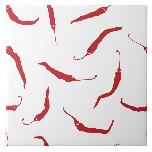 Red Chilli Peppers Pattern  Ceramic Tile (Front)