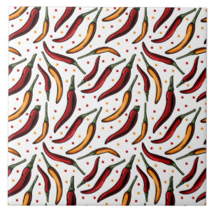 Red Chilli Peppers Pattern  Ceramic Tile