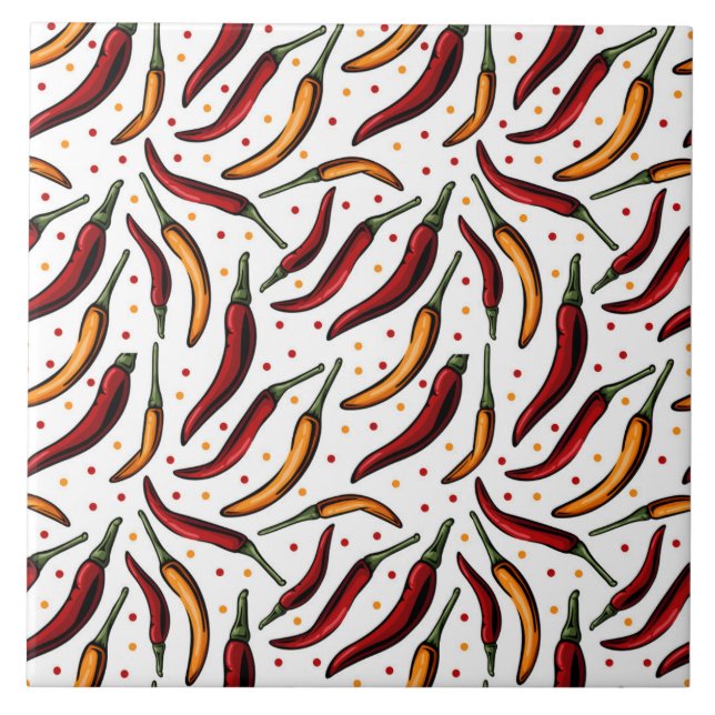 Red Chilli Peppers Pattern  Ceramic Tile (Front)