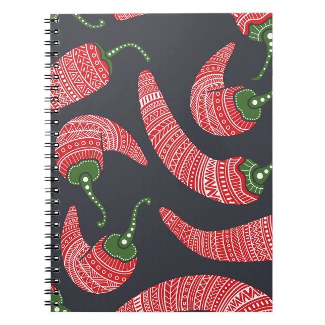 Red chilli peppers: seamless vintage pattern notebook (Front)