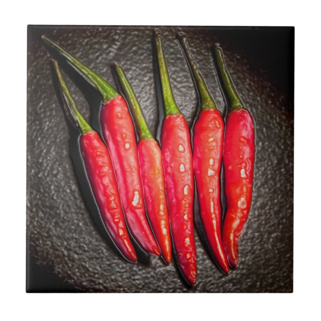 Red Chilli Peppers Tile/Trivet Ceramic Tile (Front)