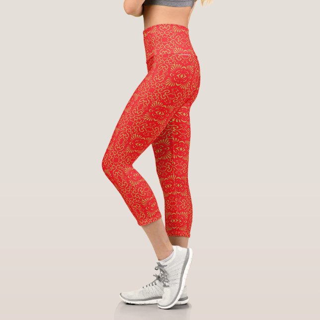 Red Chinese background Capri Leggings (Left)