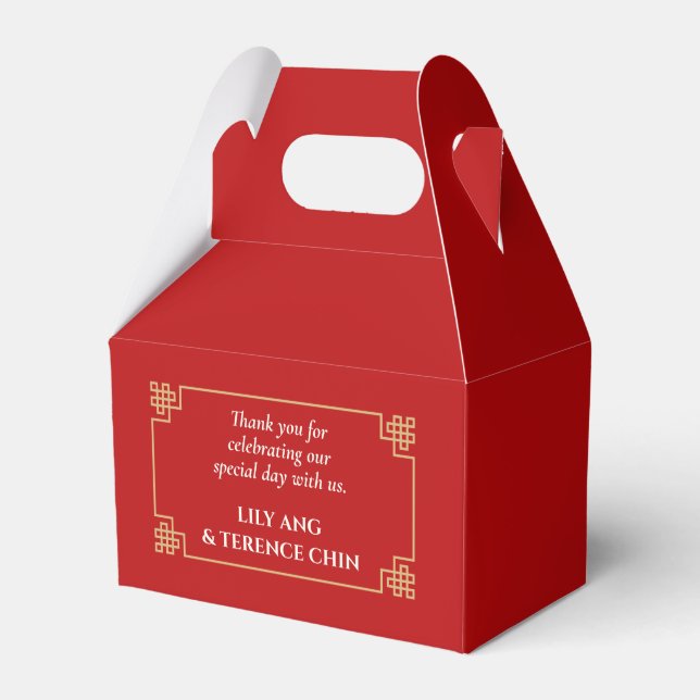 RED CHINESE CHINOISERIE WEDDING FAVOR BOX (Front Side)