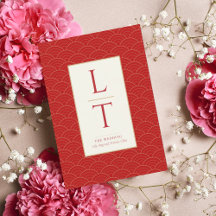 RED CHINESE CHINOISERIE WEDDING INVITATION