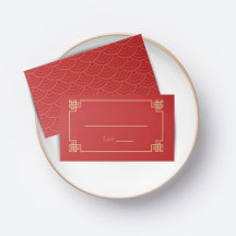 RED CHINESE CHINOISERIE WEDDING PLACE CARD