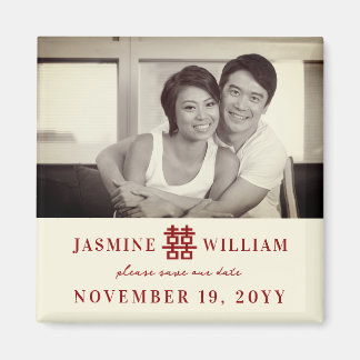 Red Chinese Double Happiness Photo Save The Date Magnet