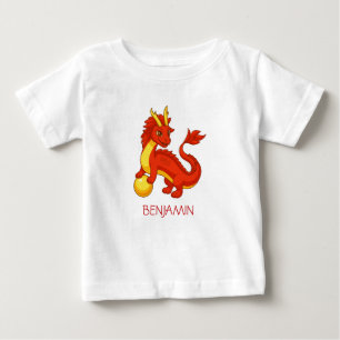 Red Chinese Dragon Custom Name Baby T-Shirt