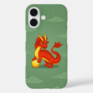 Red Chinese Dragon on Green iPhone 16 Case