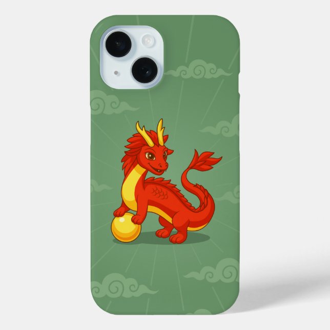 Red Chinese Dragon on Green Case-Mate iPhone Case (Back)