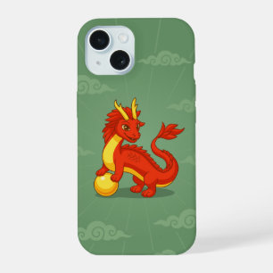 Red Chinese Dragon on Green iPhone 15 Case