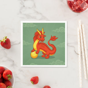 Red Chinese Dragon on Green Napkin
