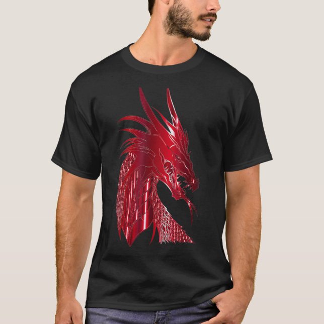 Red Chinese Firedrake Head Dragon Print Art Wear 1 T-Shirt (Front)