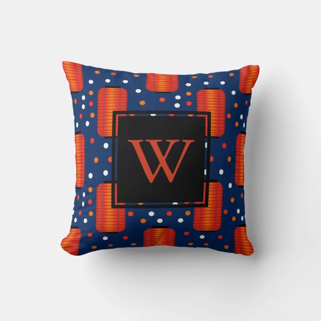 Red Chinese Lanterns and Dots Cushion (Front)