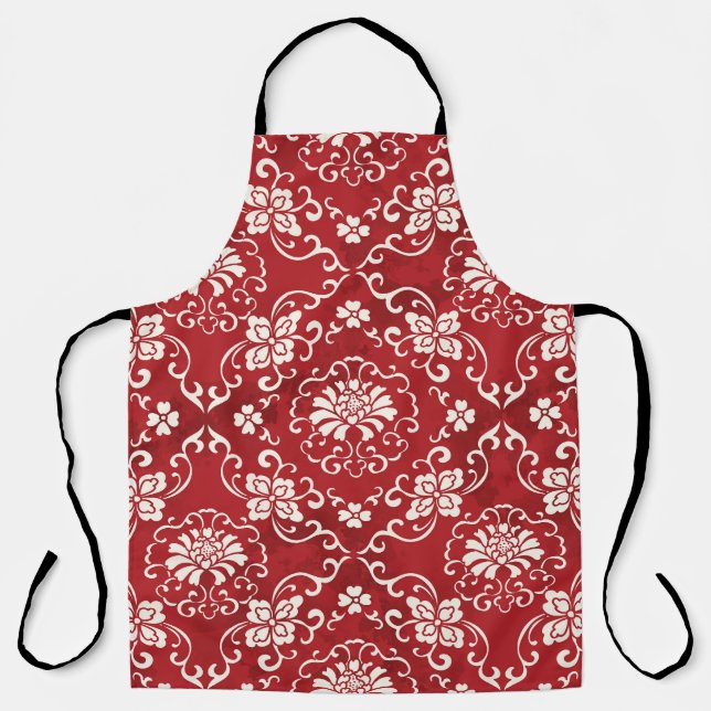 Red Chinese spiral flower background. Apron (Front)