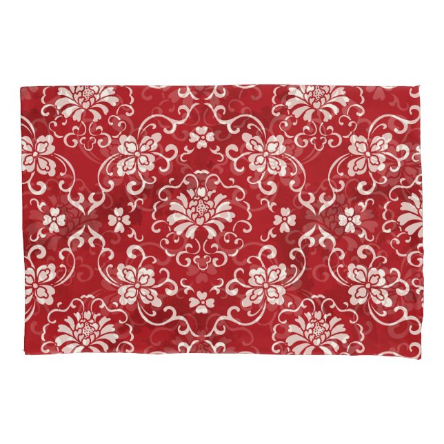 Red Chinese spiral flower background. Pillowcase (Front)