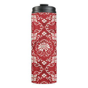 Red Chinese spiral flower background. Thermal Tumbler