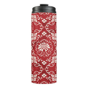 Red Chinese spiral flower background. Thermal Tumbler