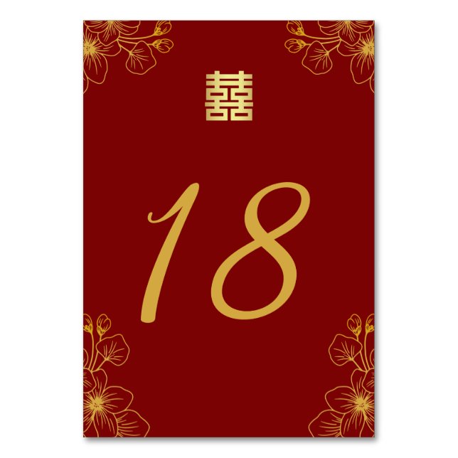 Red Chinese wedding cherry blossom  Table Number (Front)