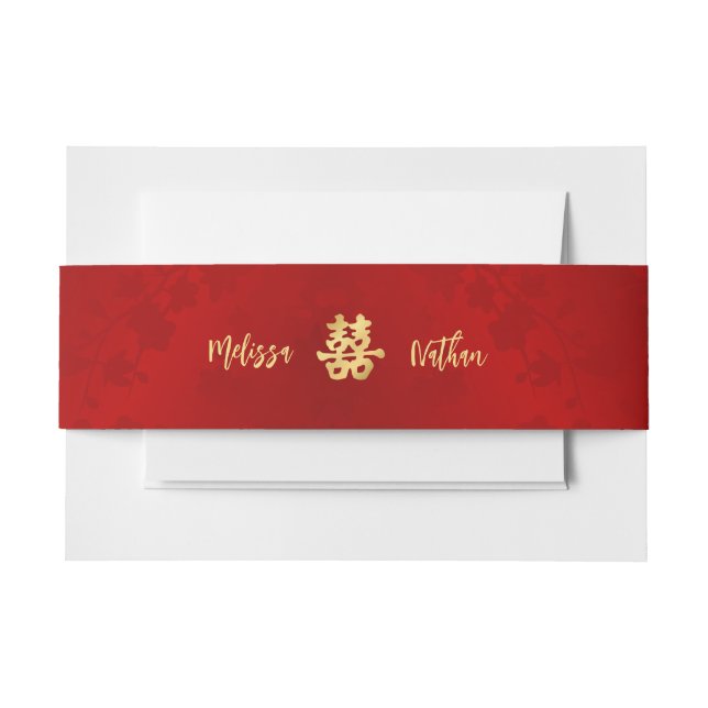  Red Chinese Wedding Custom  Invitation Belly Band (Front Example)