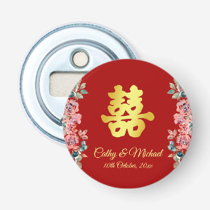 Red Chinese wedding double happiness floral Bottle Opener