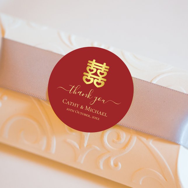 Red Chinese wedding heart double happiness Classic Round Sticker (Creator Uploaded)
