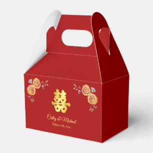 Red Chinese wedding orange floral double happiness Favour Box