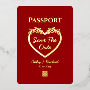 Red chinese wedding passport save the date