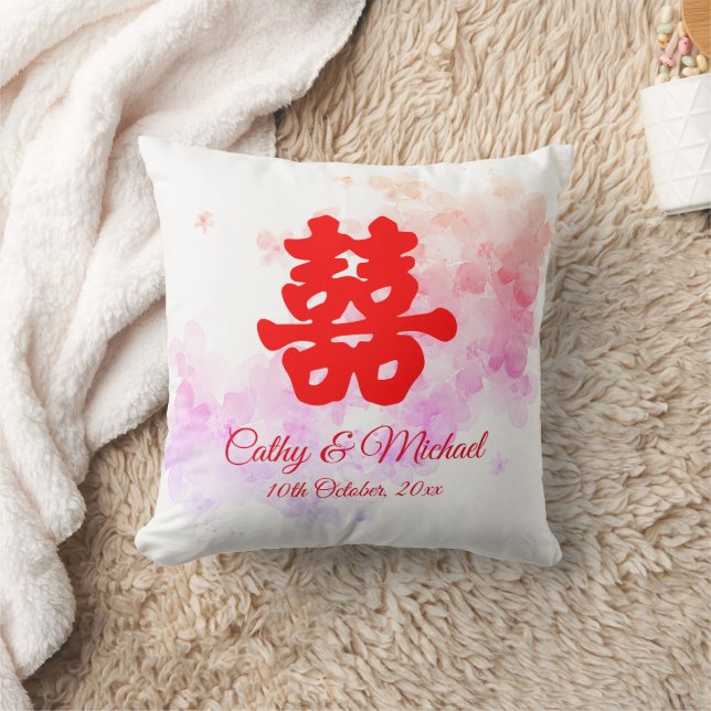 Red Chinese wedding romantic cherry blossom Cushion (Blanket)