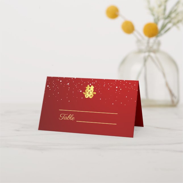 Red Chinese wedding snowflake double happiness Place Card (Front)