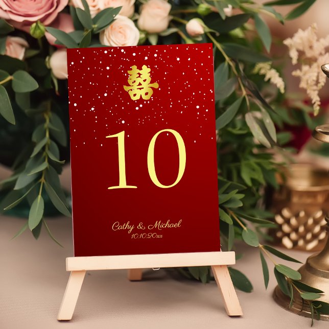 Red Chinese wedding snowflake double happiness Table Number (Creator Uploaded)