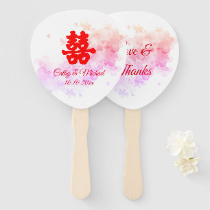 Red Chinese wedding watercolor cherry blossom Hand Fan