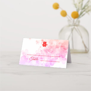 Red Chinese wedding watercolor cherry blossom Place Card
