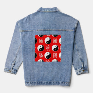 Red Chinese Yin Yang Pattern Denim Jacket