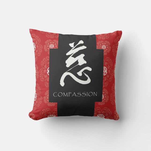 Red Chinese Zen Compassion Pillow (Front)