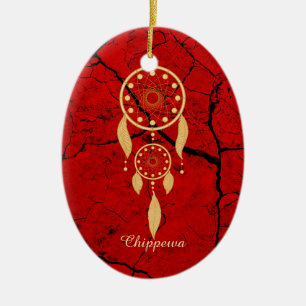 Red Chippewa Oval Oranament Ceramic Tree Decoration