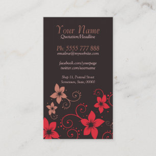 Red Choc Tropical Floral Vertical Business Card