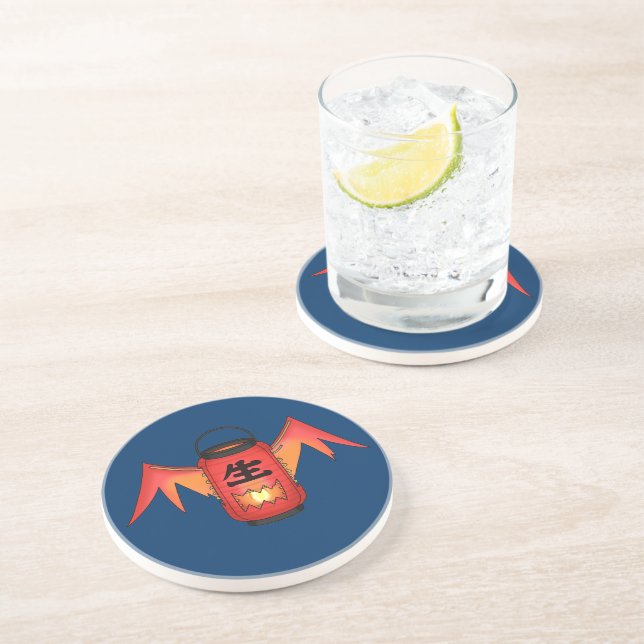 Red Chochin-obake (Paper Lantern Ghost) Coaster (Side)