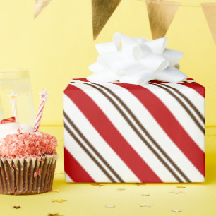 Red & Chocolate Brown Candy Cane Christmas Wrapping Paper