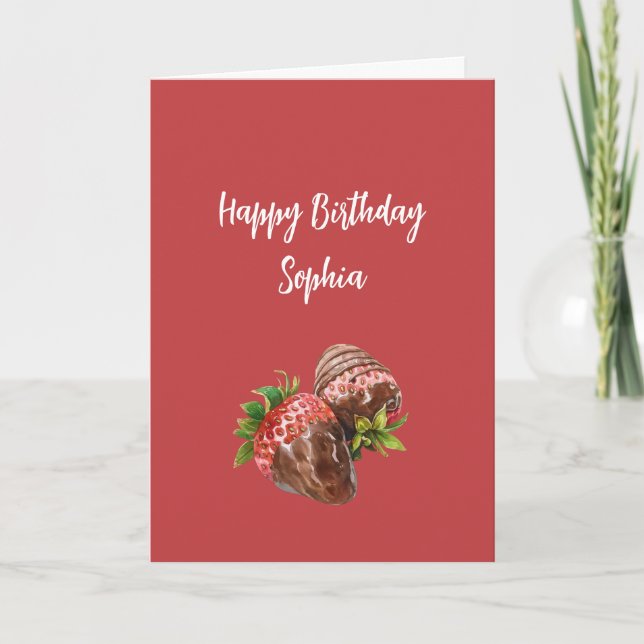 Red Chocolate Covered Strawberries Birthday Card (Front)