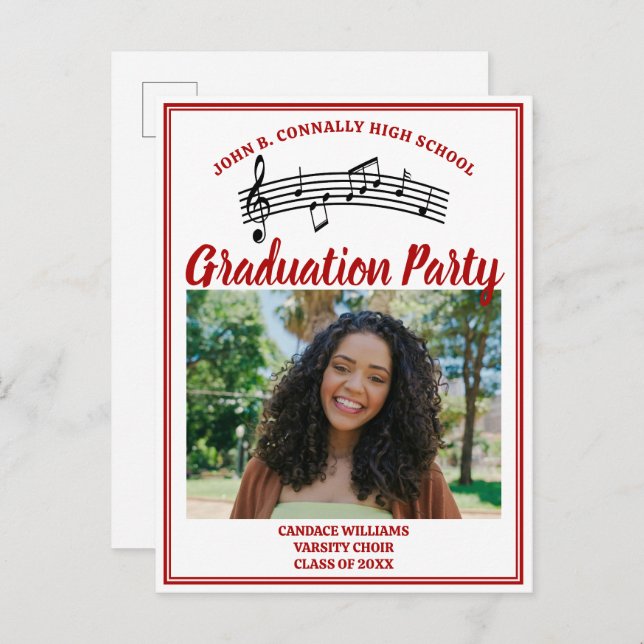 Red Choir Photo High School Graduation Party Invitation Postcard (Front/Back)