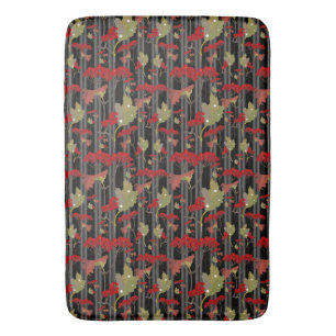 Red Chokeberry Botanical Berries Stripes Bath Mat