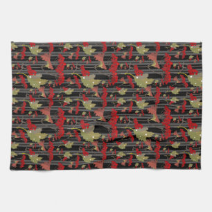 Red Chokeberry Botanical Berries Stripes Tea Towel