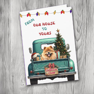 Red Chow Chow Farm Truck Christmas Card