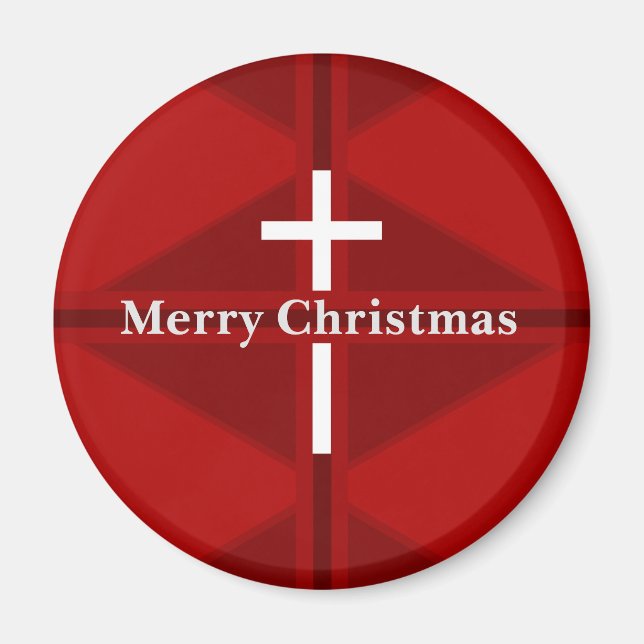 Red Christian Cross Christmas Magnet (Front)