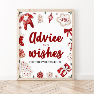 Red Christmas Advice and Wishes Baby Shower Sign