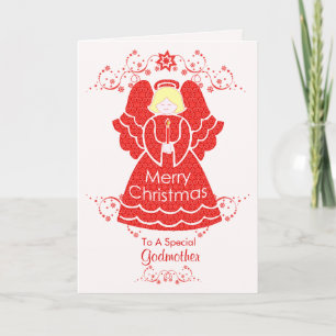 Red Christmas Angel for Godmother Holiday Card