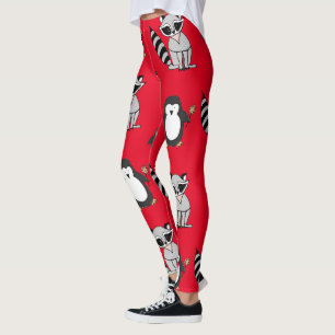 Red Christmas Animal Leggings - Festive Winter