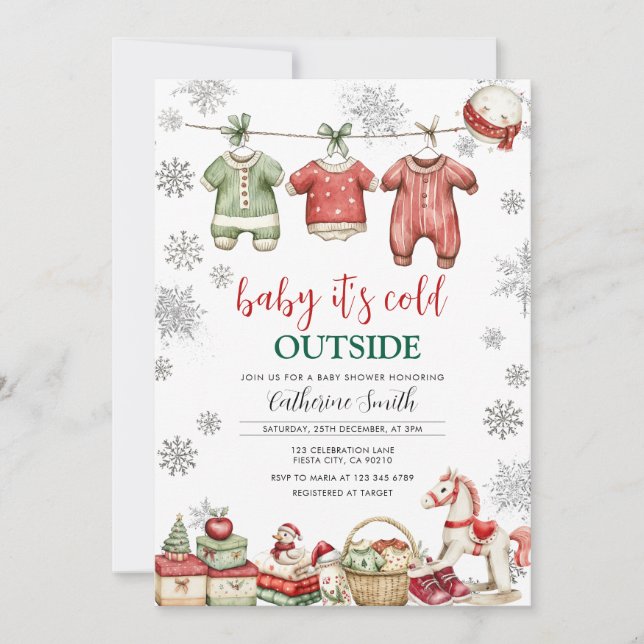 Red Christmas Baby It’s Cold Outside Baby Shower Invitation (Front)