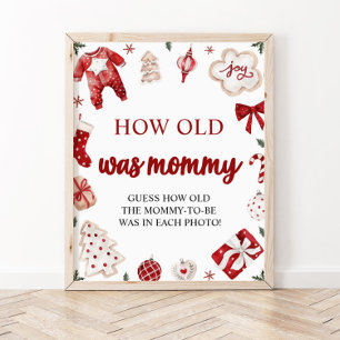 Red Christmas Baby Shower How Old Was Mummy Game Poster